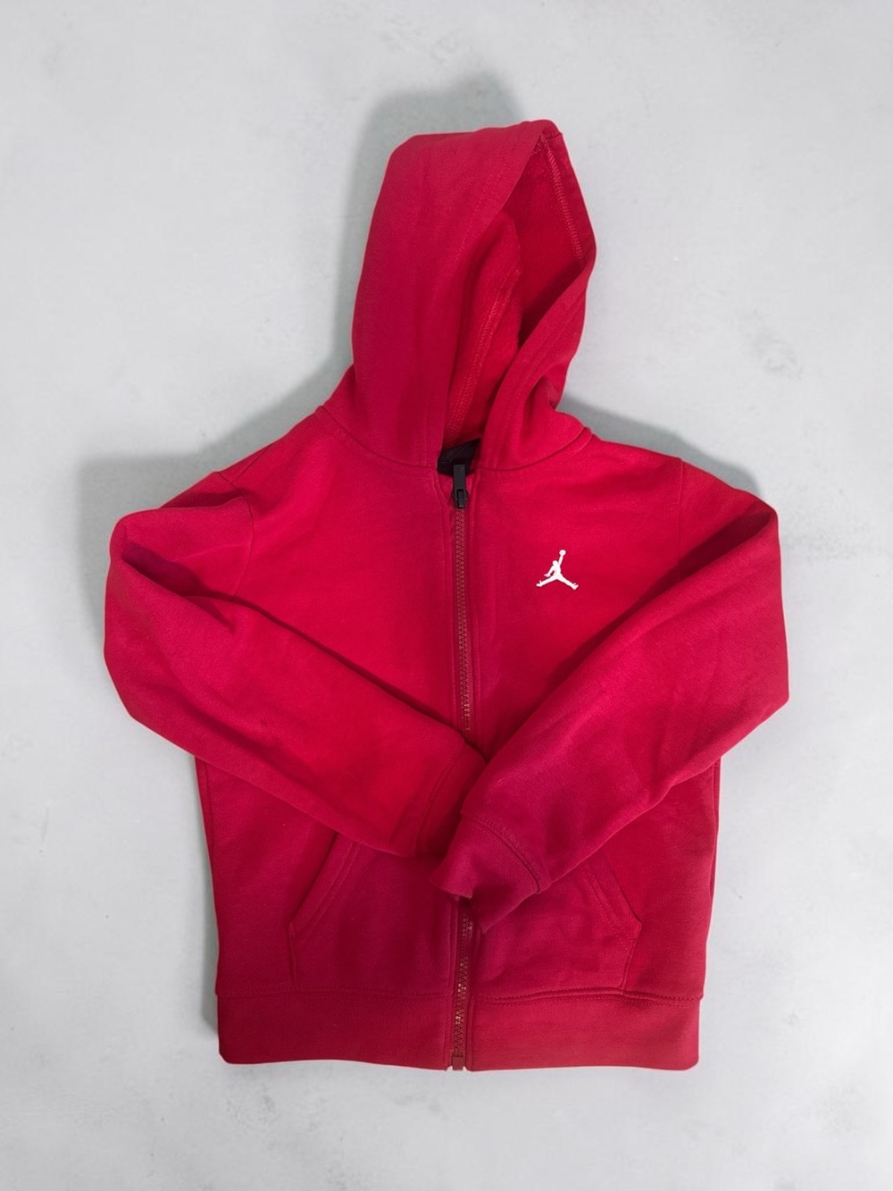 Jordan Kids Pink-Red Hooded Zip Sweatshirt with White Jumpman